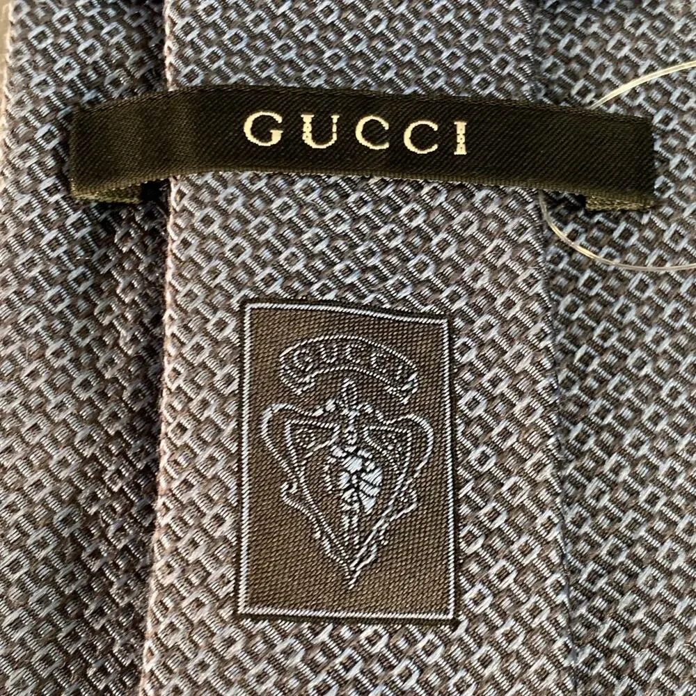 GUCCI One Size Blue Grey Checkered Silk Tie